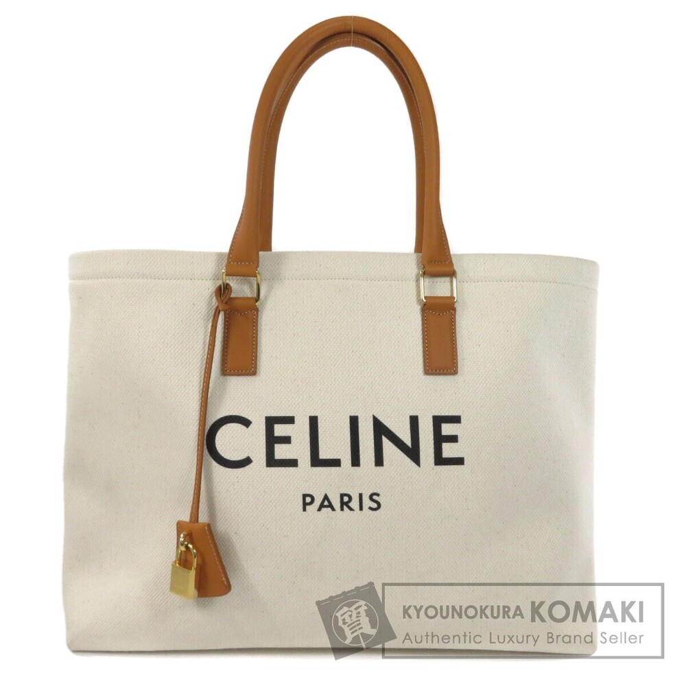 Celine logo motif tote bag canvas leather